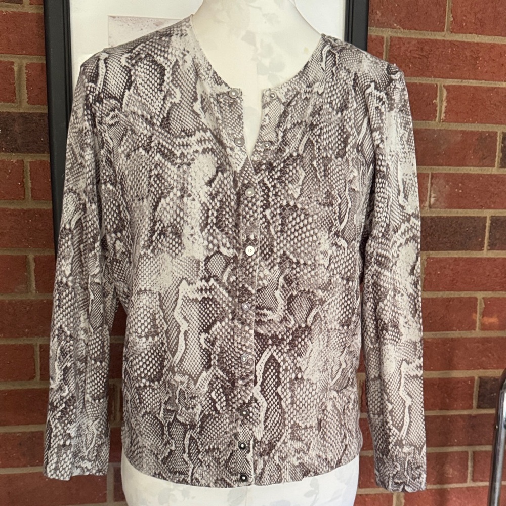 White House Black Market Snake Print Snap Closure Cardigan
